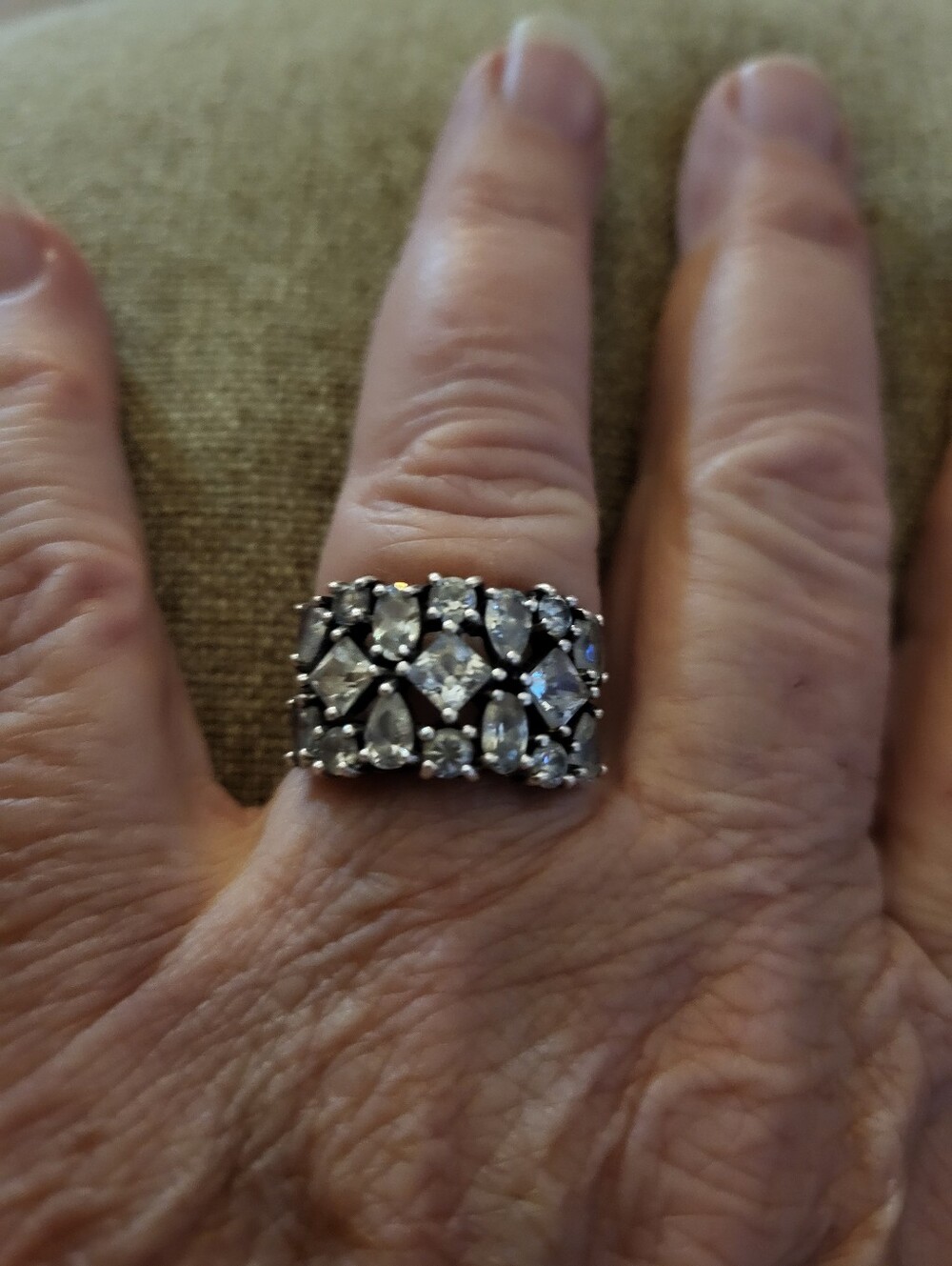 SPILADA Sterling Silver And  Crystals Size 7 Wide Band Ring - White